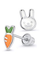 catchy enamel rabbit sterling silver screw back baby earrings